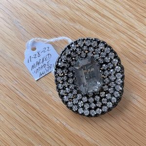 Austrian Crystal Brooch Black Huge Center Rhinestone Vintage Estate Sale